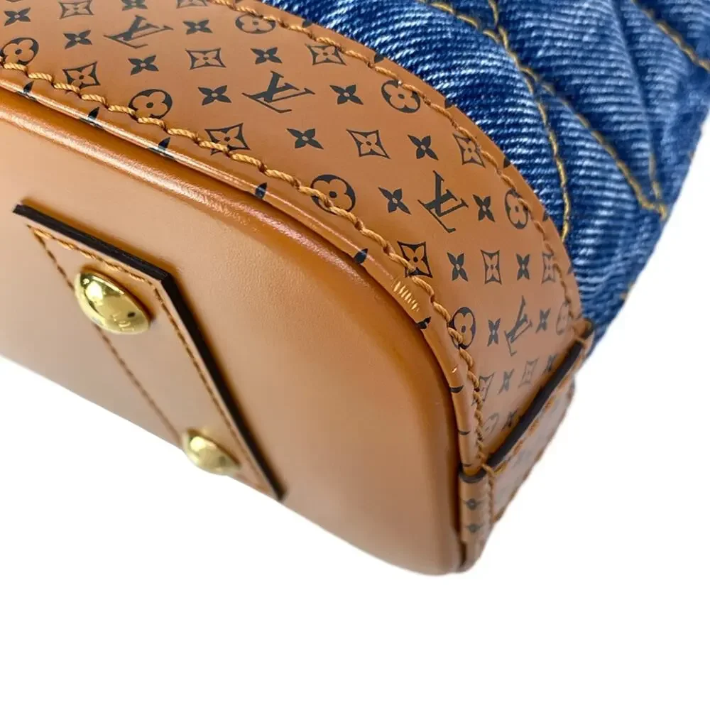 Louis Vuitton Alma BB Martage Handbag M55048 Navy Blue Brown Denim Calf Leather